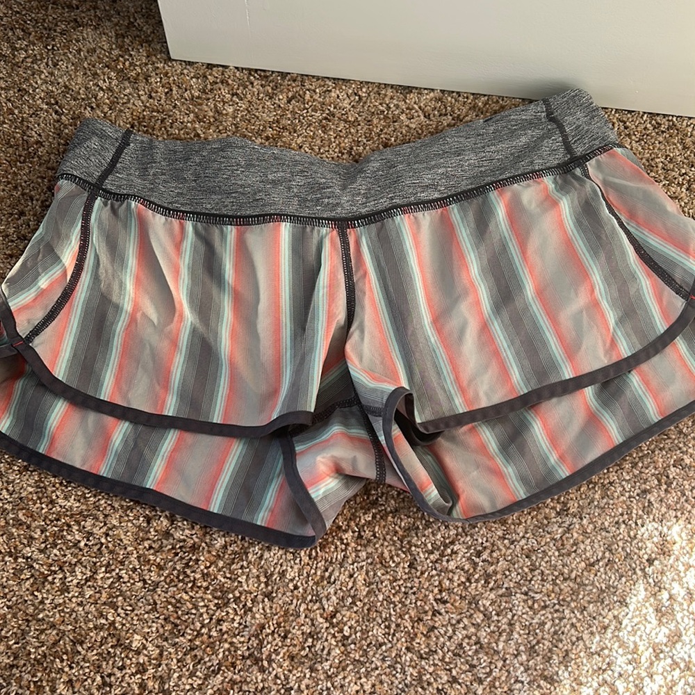 lululemon athletica Striped Athletic Shorts - Gray and Pink